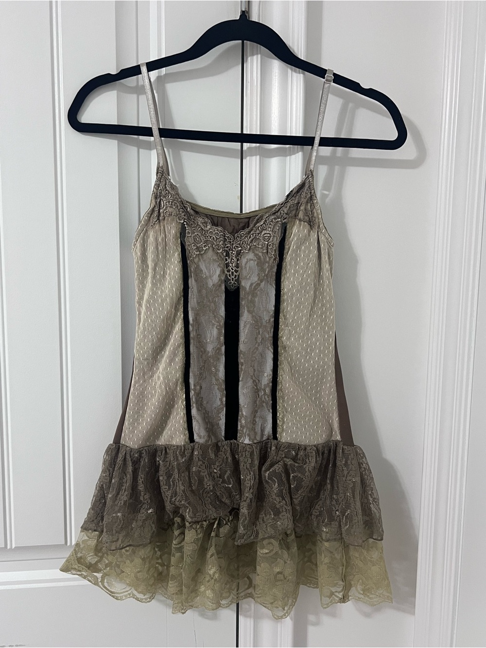 Neutral Lace Trim Slip Dress - Taupe & Olive